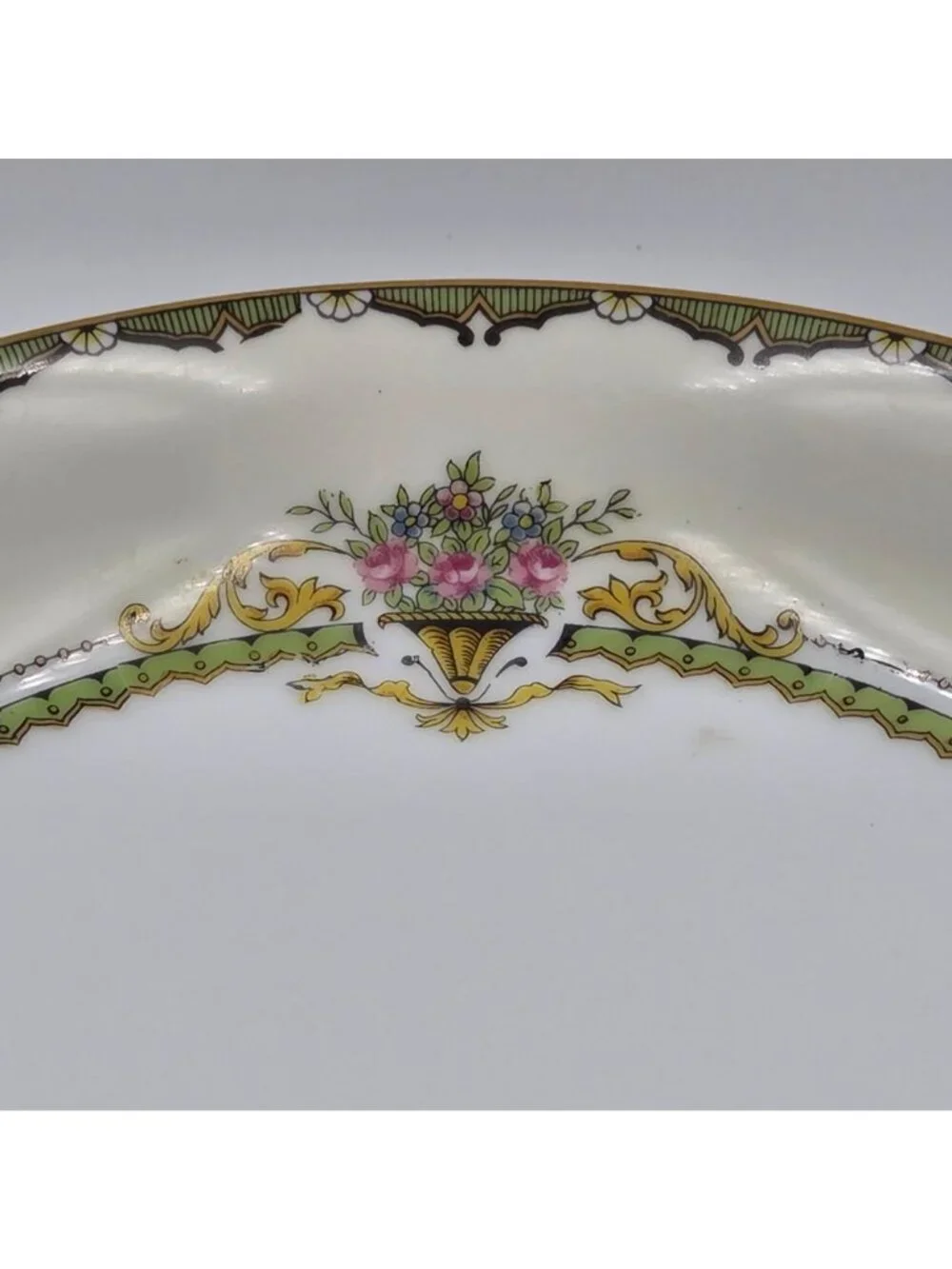 Noritake Penelope Set of 4 Coupe Soup Bowl Green Border Pink Roses Urn Gold Trim